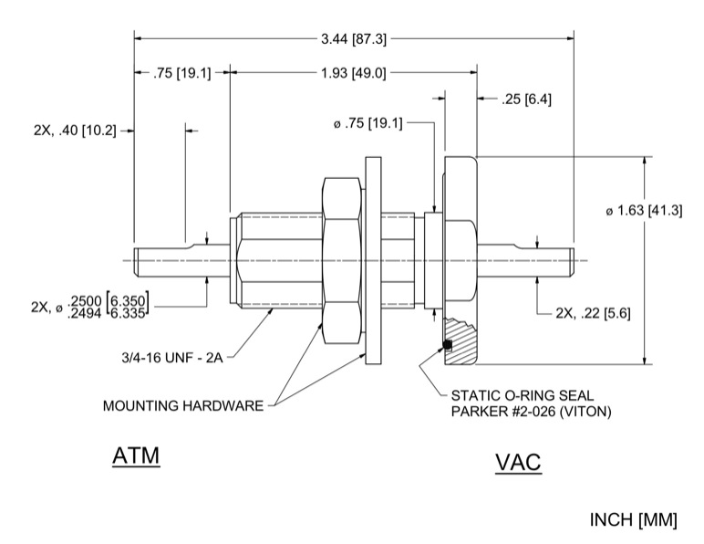 Feedthrough Model SS-250-SLBD (part number 103236) dimensional specifications drawing