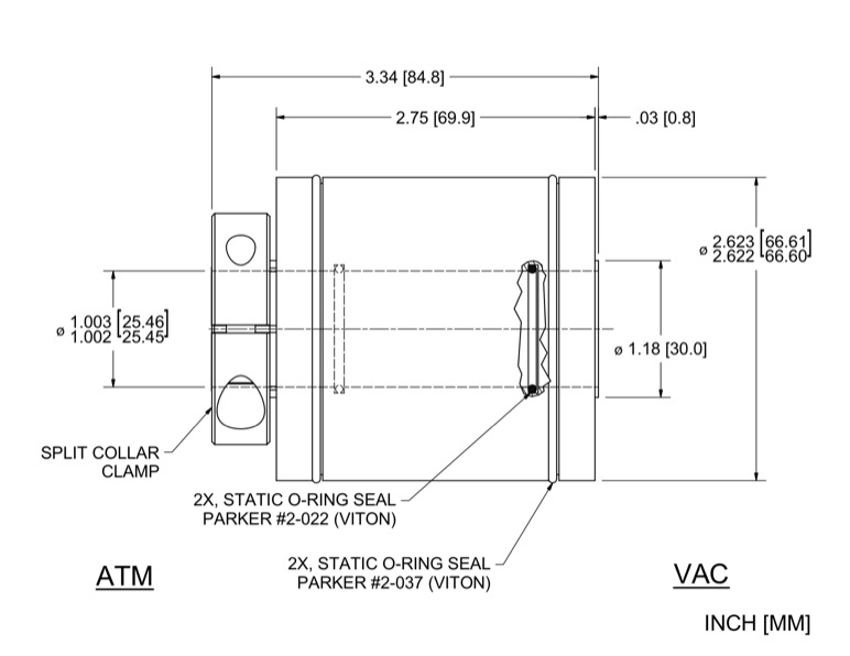 Feedthrough Model HS-1000-SLXSC (part number 103319) dimensional specifications drawing