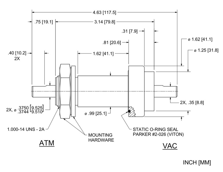 Feedthrough Model SS-375-SLBE (part number 103990) dimensional specifications drawing