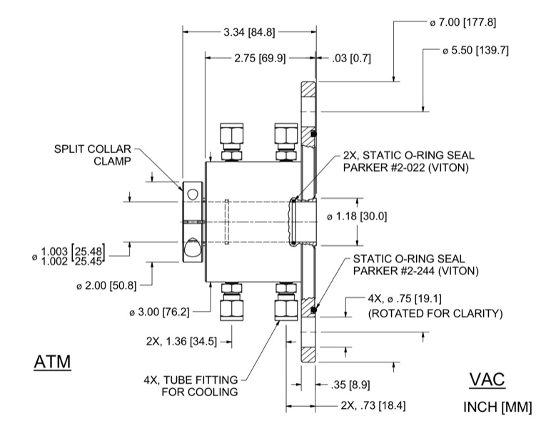 Feedthrough Model HS-1000-SLFBCW (part number 105396) dimensional specifications drawing