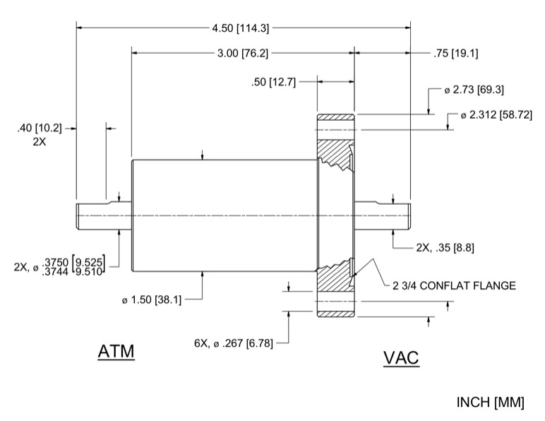 Feedthrough Model SS-375-CFCB (part number 121060) dimensional specifications drawing