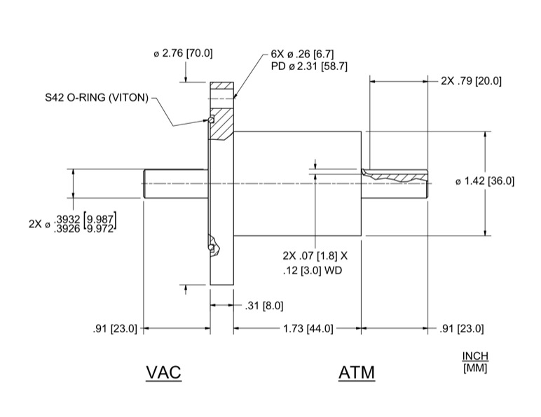 Feedthrough Model SFL-010-NN (part number 131383) dimensional specifications drawing