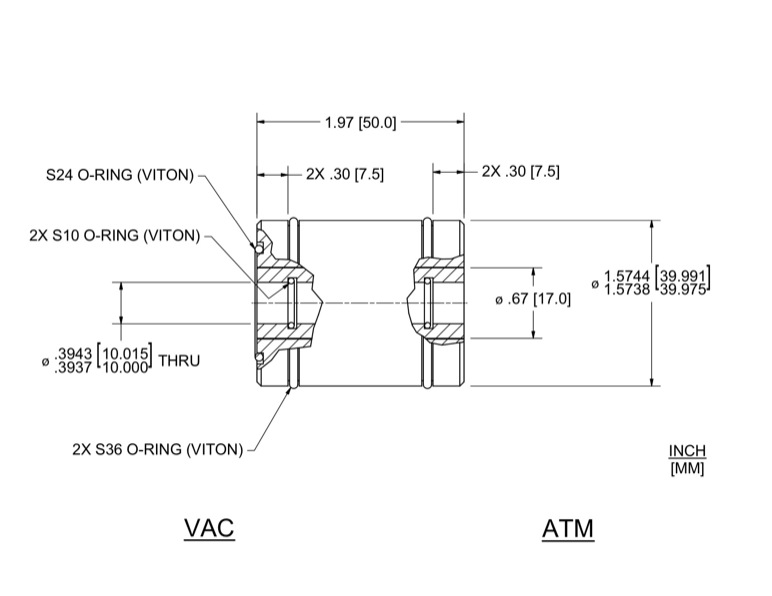 Feedthrough Model HTL-010-NN (part number 133554) dimensional specifications drawing
