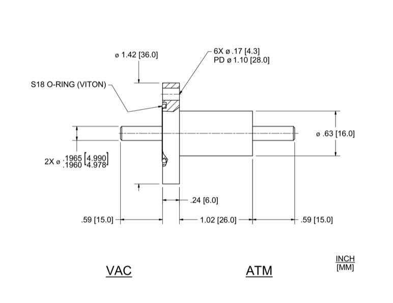 Feedthrough Model SFL-005-NN (part number 133566) dimensional specifications drawing