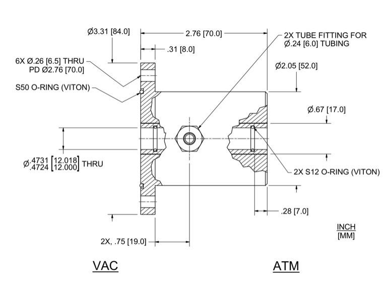 Feedthrough Model HFL-012-WN (part number 133579) dimensional specifications drawing