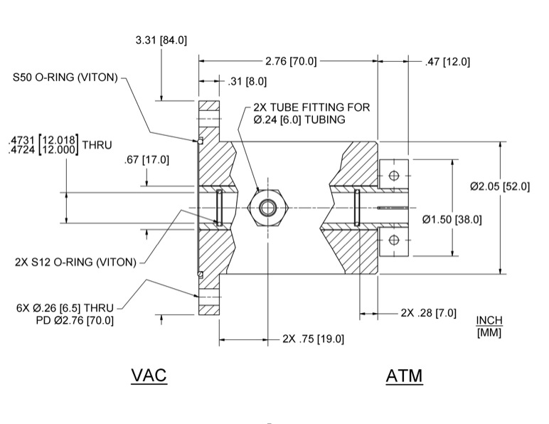 Feedthrough Model HFL-012-MN (part number 133589) dimensional specifications drawing