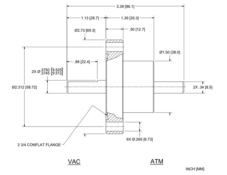 Feedthrough Model USS-375-SLCB (part number 134294) dimensional specifications drawing